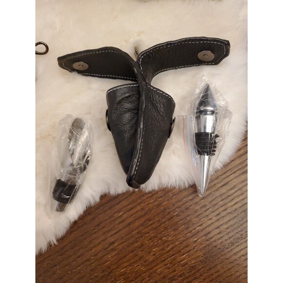 CaddyO 06' Genuine Blk Leather Wine Bottle Cooler Zip Carrier 7 Extra Essentials - Picture 6 of 16